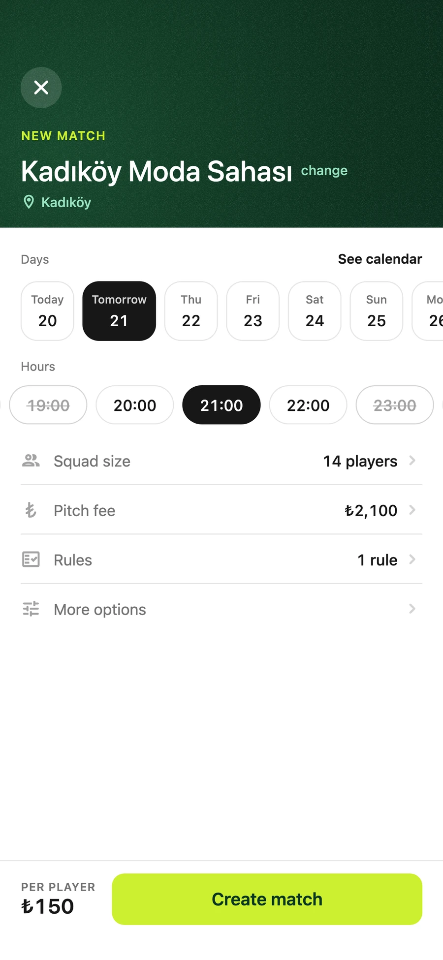 Enter the pitch fee once, and it is divided by the squad size.