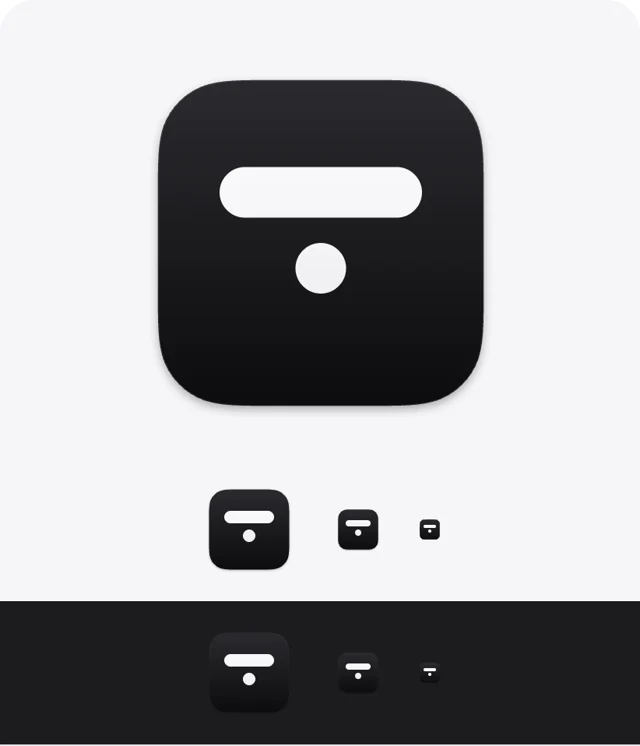 Tilora icon direction, F · A bar and a dot: A bar for the notch, and a dot coming out of it.