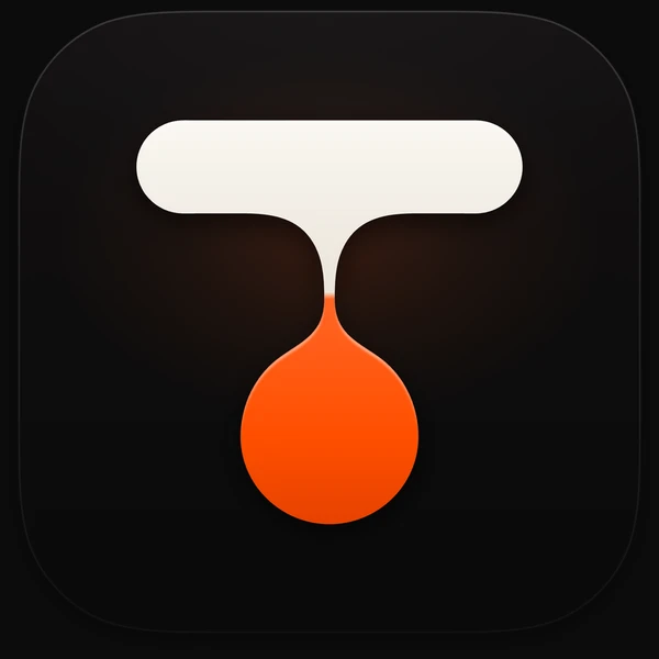 Tilora logo, App icon: The bar of the notch, and a drop of orange.